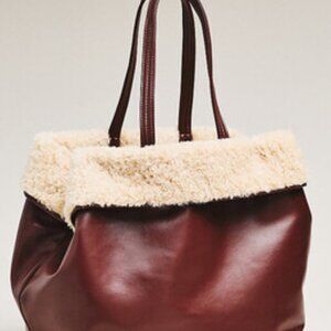 Anthropologie Reversible Sherpa Fleece Tote - Brown - NWT